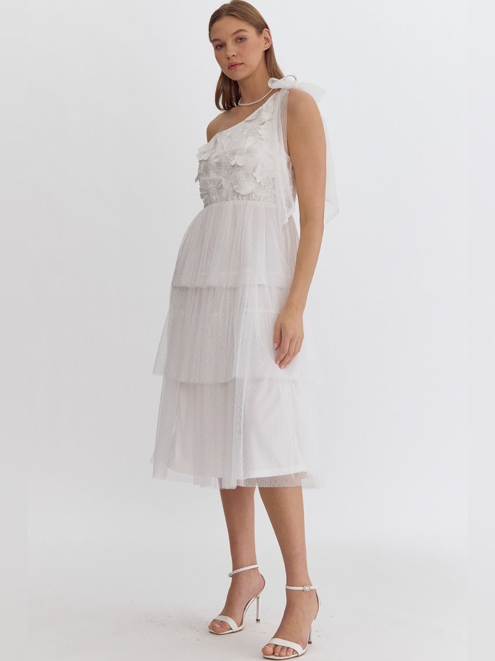 Entro Elodie Tulle Tiered One Shoulder Casual Wedding Engagement Dress New Small - Picture 5 of 12